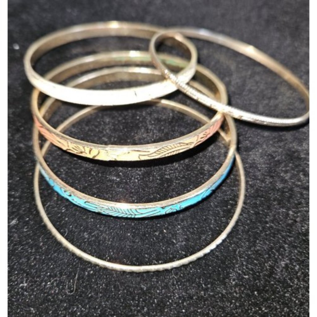 Mark Lot Of 5 Gold Plated Textured Bangle Bracelets